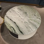 Coffee Table Set with Integrated Natural Wood Veneer and Marble-Effect Top